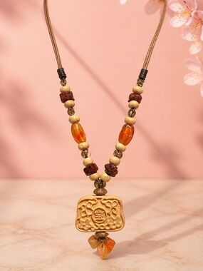 Vintage Chinese Pressed Incense Ruyi Lock Necklace